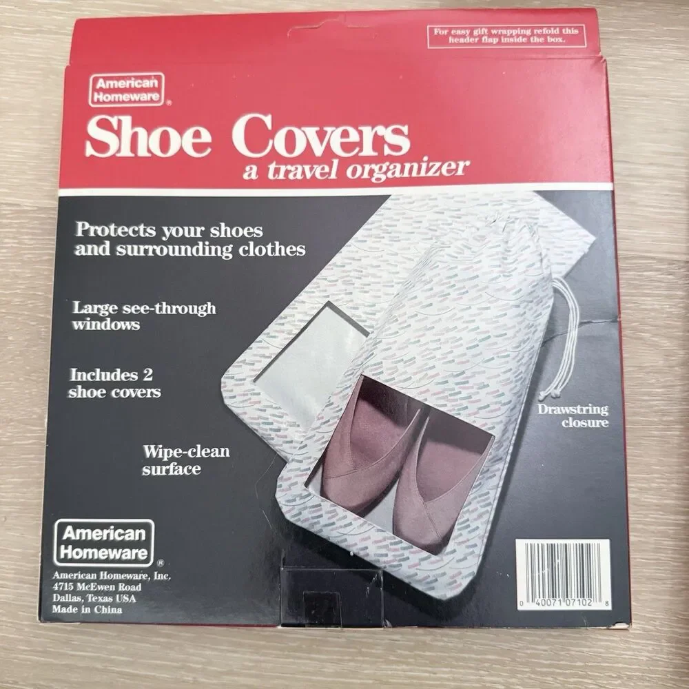 Vintage 1988 Travel Set New Old Stock: Cosmetic Bag & 3 Shoe Covers Retro 80s